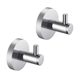 KIBI Circular Bathroom Towel Hook Wall Mounted Robe Hook | 2 inch Solid Brass Wall Hooks for Bathroom (Chrome) (KBA1401) (Pack of 2)