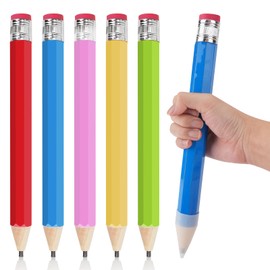 CRITIVE-S 5PCS Wooden Giant Pencil 34cm, Oversized Jumbo Pencils with Rubbers and Cap, Funny Large Pencils, Big Drawing Writing Painting Mark Pens for Prop Gifts Decor (Diameter 3cm)
