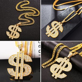 Gold Chain Dollar Sign Necklace Gold Chain Fancy Dress Pendant Gold Dollar Sign Chain Rapper Chain Costumes Hip Hop Punk Us Dollar Chain Cosplay Personality Wild Rhinestones Necklace For Men Women