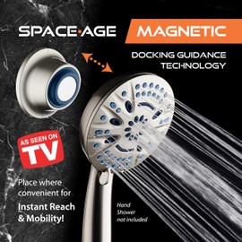 Magnetic Docking Go-Anywhere Wall Bracket for Magneton Hand Shower & Combo Systems - Instant & Secure Tool Free Mount on Any Bath Tile, Tub, Glass Door Surface - Top American Brand - Nickel Finish