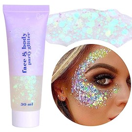 Body Glitter Gel, 50g Mermaid Sequins Sparkling Liquid Eyeshadow Sequins Glitter, Holographic Glitter Gel, Chunky Glitter for Face Body Eye Hair