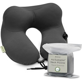 Coop Home Goods AirJustable Travel Neck Pillow, Inflatable, Adjustable Support for Neck & Chin, Compact Travel Pillow, Soft Memory Foam Comfort, Airplane Travel Essentials, Cooling & Washable Cover