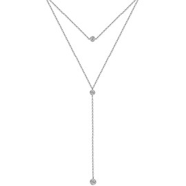 WangGao 2 Layered Handmade Y Shape Rhinestone Long Pendant Crystal Necklaces Stainless Steel Necklace for Women,Silver Color…