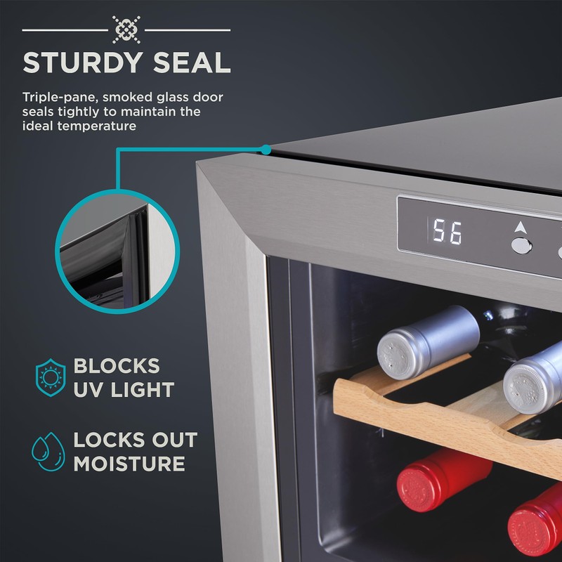 Ivation Premium Stainless Steel 8 Bottle Horizontal Thermoelectric Wine Cooler/Chiller