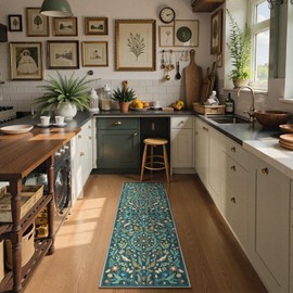 Lahome Insect Botanical 2x6 Runners for Hallways Non Slip, Green Bathroom Kitchen Runner Rugs Non Skid Washable, Boho Soft Indoor Carpet for Entryway Laundry Bedroom(Dark Green,2x6)