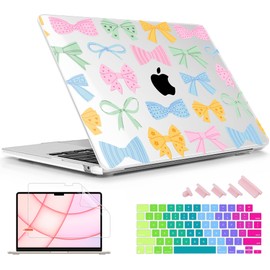 Lepeoac Case for MacBook Air 15 Inch 2025 2024 2023 Release M4 A3241 M3 A3114 M2 A2941, Hard Shell with Screen Protector & Keyboard Cover, Compatible with Touch ID, Colorful Bow