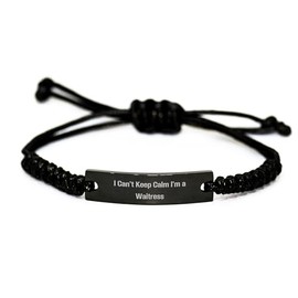 Funny Gift for Waitresses - 'I Cant Keep Calm I'm A Waitress' Black Rope Bracelet, Perfect for Christmas Unique Gifts from Friends, Family, or Coworkers, Adjustable Rope Design