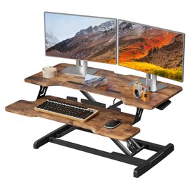 JYLH JOYSEEKER Standing Desk Converter 32 inch, Height Adjustable Sit Stand Desk Riser, Quick Sit to Stand Desktop Dual Monitor Riser Workstation for Home Office with Keyboard Tray, Rustic Brown