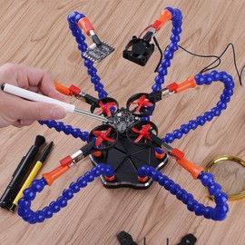 Multi-functional Soldering Tool Upgraded Flexible Helper Hand Soldering Station Welding Repair Frame Soldering Tools 6-Hand Helper 360 Degree Swivel Clip DC Fan