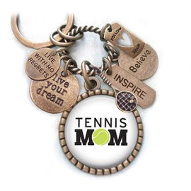 Tennis Mom Keychain, Backpack Clip or Necklace, Live Your Dream, Live With No Regrets, Follow Your Heart, Tennis Mother Gift