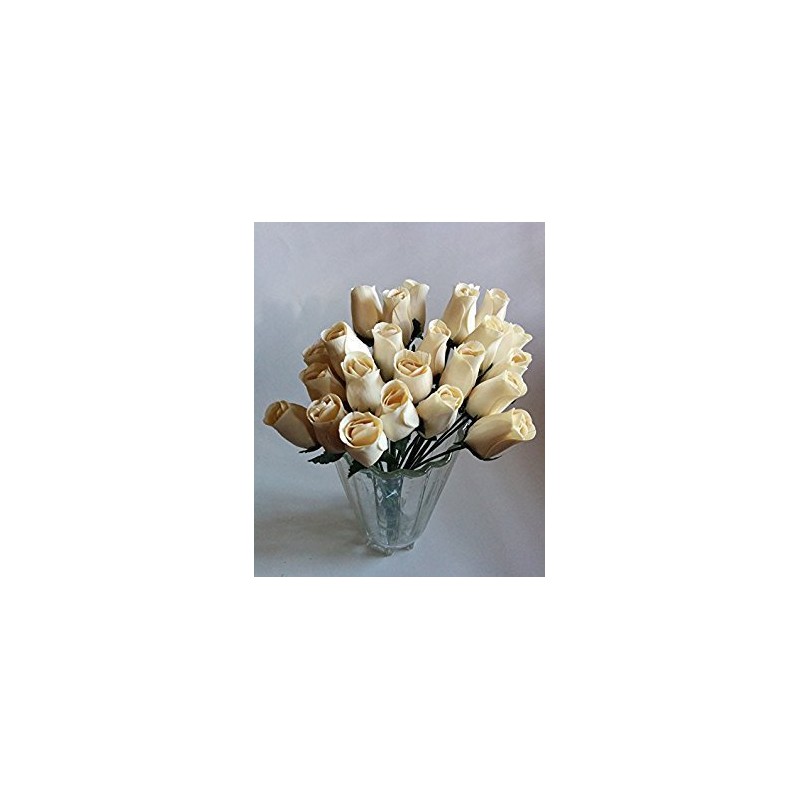 Seddex 24 Beautiful Realistic Ivory White Wooden Roses (Standard Version)