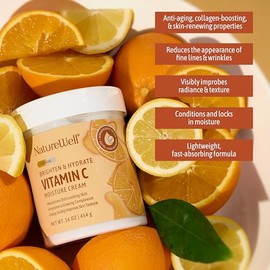 NATURE WELL Clinical Brighten & Hydrate Crema Hidratante con Vitamina C para el Cuidado de la Piel de Cara, Cuerpo y Manos, Revitaliza la Piel de Aspe