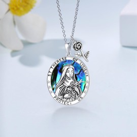 St Therese of Lisieux Medal Sterling Silver Necklace - Saint Therese Costume Catholic Jewelry Gifts for Women Men