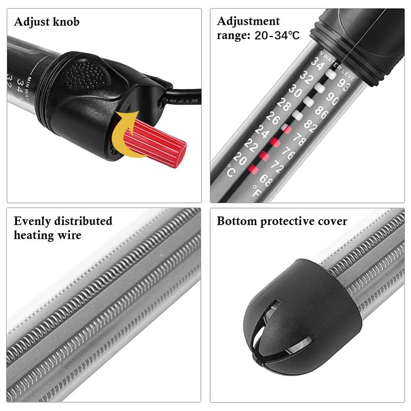 HITOP HP-608 Submersible Aquarium Heater 100W 200W 300W With Thermometer