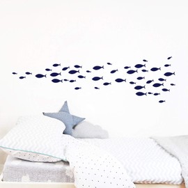 77Pieces Set Fish Wall Decal,Removable Vinyl Stickers for Kids Baby Bedroom, Bathroom,Nursery Decoration A05 (Blue)