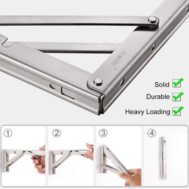YUMORE Folding Shelf Bracket 18",Heavy Duty Stainless Steel Collapsible Shelf-Bracket Max Load 330lbs Wall Mounted Table Support Hinge for Space-Saving DIY Work Bench with Install Screws, Pack of 2