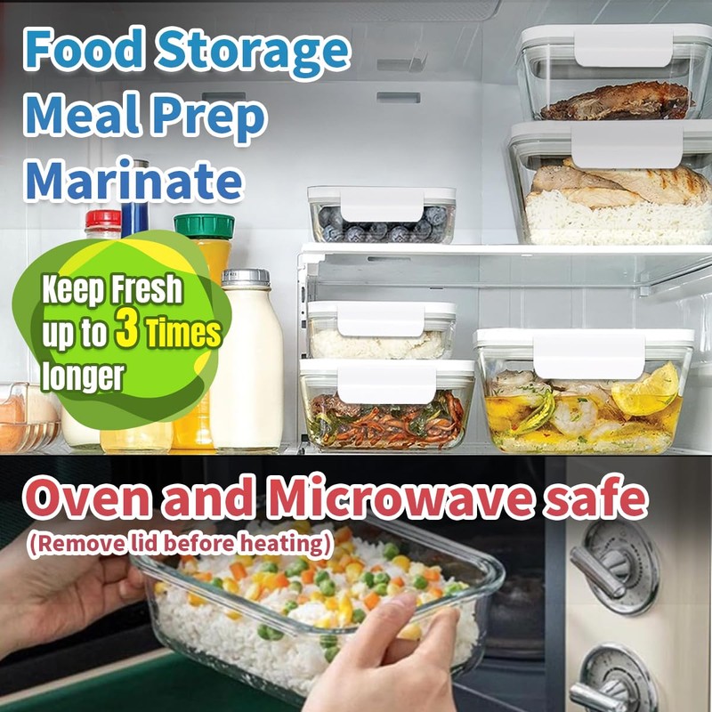GENIEX Glass Vacuum Seal Containers for Food Storage (Sealer sold