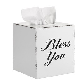 Sumnacon Tissue Box Cover Square, Bless You Tissue Holders, Decorative Tissue Box Holder Open Bottom, Cube Metal Tissue Cover for Bathroom, Bedroom, Living Room, Office, Tabletop, Gift Option, White