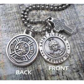St. Florian, Firefighter Protection Prayer Necklace, Keychain or Clip, Patron Saint Catholic Jewelry, Customize with Initial or Crystal Birthstone Option, Unisex Gift