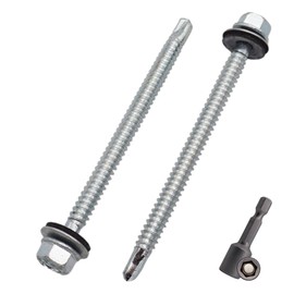 SKIR'CO (15 pcs) Zinc Plated Roofing Screws 6.3 x 90 mm, Hex Head, DIN 7504-K Self-Drilling Screws With EPDM Sealing Washers