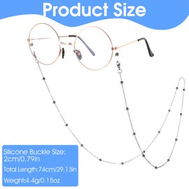 Nogeqi Pack of 4 Gold Glasses Chain, Women's Beads, Modern Glasses Strap, Women, Grandma Glasses with Chain, Elegant Glasses, Chain Strap, Glasses Chains, Sunglasses, Girls, Non-Slip Rings (Silver,