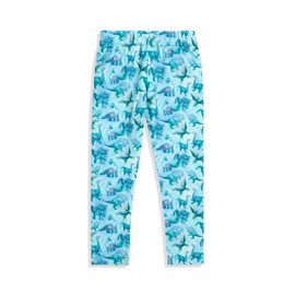 The Pink Picket Fence - Girls Dinosaur Leggings Original Art Animal Print | Soft and Stretchy Active Playwear Pants | Sensory Friendly for Youth, Toddlers, Little Kids Size 6T Blue