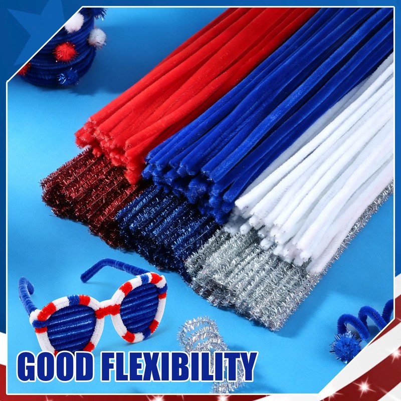 600 PCS Pipe Cleaners, Red Blue White Pipe Cleaners Bulk