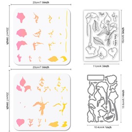 GLOBLELAND Calla Lily Clear Stamps and Flowers Leaves Cutting Dies with Hollow Out Drawing Painting Stencils for DIY Scrapbooking Photo Album Decorative Cards Making Decoration
