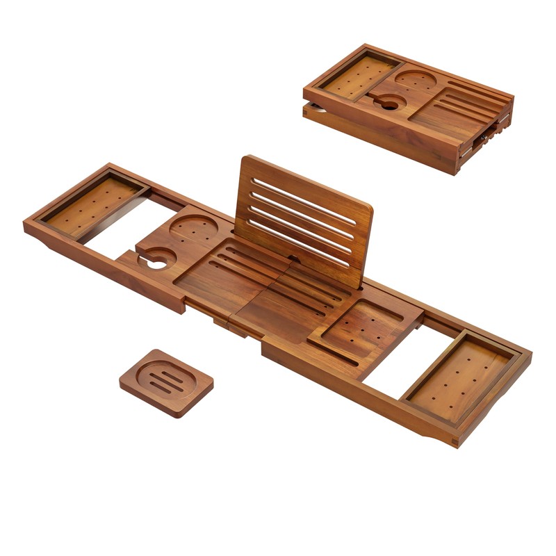Premium Foldable Teak Bathtub Tray, Expandable Bath Tray for Tub,