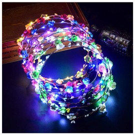 FunPa LED Flower Headband,7Pcs Flower Crown Garland Headband Flower Headdress Floral Headband for Women Girls Hair Accessories Birthday Wedding Festival Party
