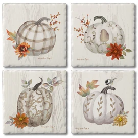 Thirstystone Fall Pumpkins 4 Pack Assorted Tumbled Tile Stone Coasters