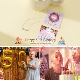 BMMYE 50th Birthday Gifts for Women, 925 Sterling Silver Necklace for Women with Card Adjustable Silver Cubic zirconia Necklace Birthday Gifts for women Jewellery for Mum Grandma