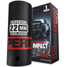 Aiourx 1/2" Drive Impact Socket, 22 mm Deep Socket, Metric, 6 Point, CR-V, for Car Repair, Loosen The Fastening Nut