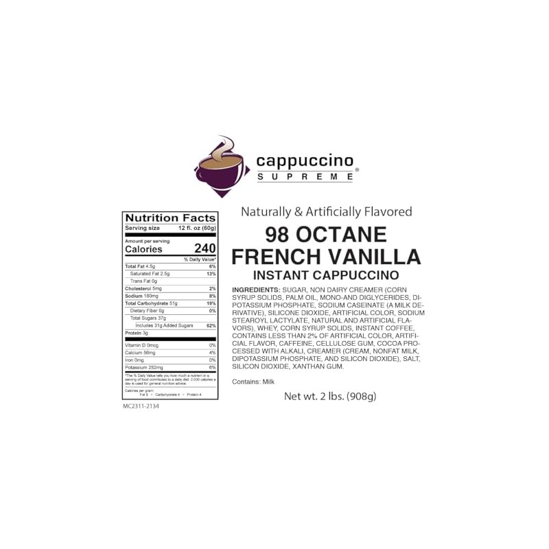 Cappuccino Supreme 2 lb bag 98 Octane Instant Cappuccino Mix