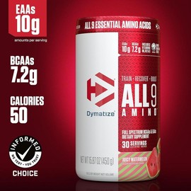Dymatize All9 Amino, 7.2g of BCAAs, 10g of Full Spectrum Essential Amino Acids for Optimal Muscle Protein Synthesis, Juicy Watermelon, 30 Servings