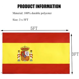 REIDFERR Spain Flag 3x5 Ft Outdoor - Vivid Color Fade Proof Polyester Spainish National Flags with 2 Brass Grommets (Spain Flag)