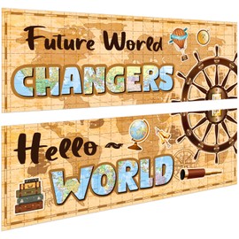 Ctosree 2 Pieces Travel The Map Future World Changers Bulletin Board Set Travel Map Social Studies Classroom Decorations for History Classroom Door Wall Decor Supplies Travel Theme Party Decoration