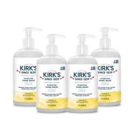 Kirk's Hydrating Hand Wash - Made with Coconut Oil and Aloe Vera, With Odor Neutralizing Technology To Help Eliminate Odors, Non-GMO, Vegan, Lemon & Eucalyptus, 12 Fl Oz. 4 pack
