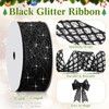 Geosar 20 Yards Black Glitter Mesh Wired Ribbon 2.5 Inch