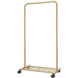 Simple Trending Simple Trending Standard Clothes Garment Rack, Clothing Rolling Rack with Mesh Storage Shelf on Wheels, Golden Yellow