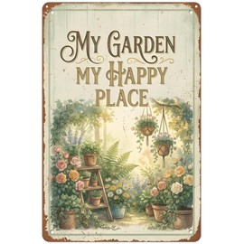 Gardening Gifts MY GARDEN MY HAPPY PLACE Vintage Garden Signs for Home Garden Greenhouse Living Room Bedroom Yard Backyard Outdoor Decor 8X12 Inch