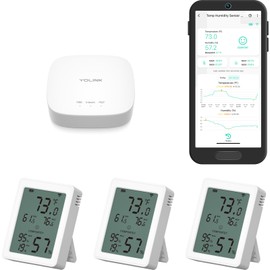 YoLink Indoor Thermometer Hygrometer 3-Pack YS8023 with LCD Comfort Display, Magnetic Mount for Kitchen Use, Max/Min Tracking, LoRa, 5-Year Battery, Alexa/IFTTT, Hub Included