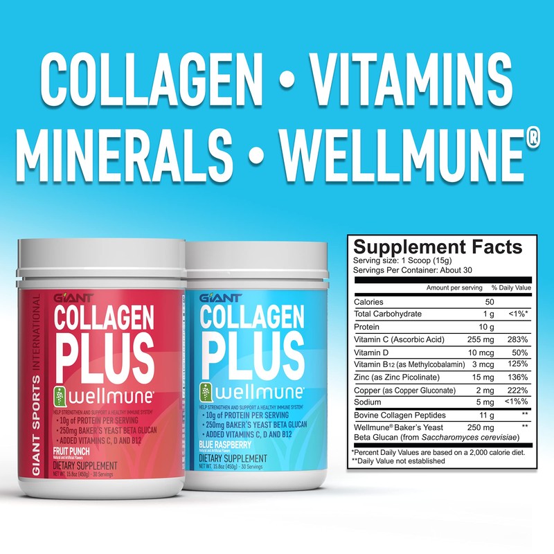 Giant Sports Péptidos de Colágeno | Plus Beta Glucano (WELLMUNE®)