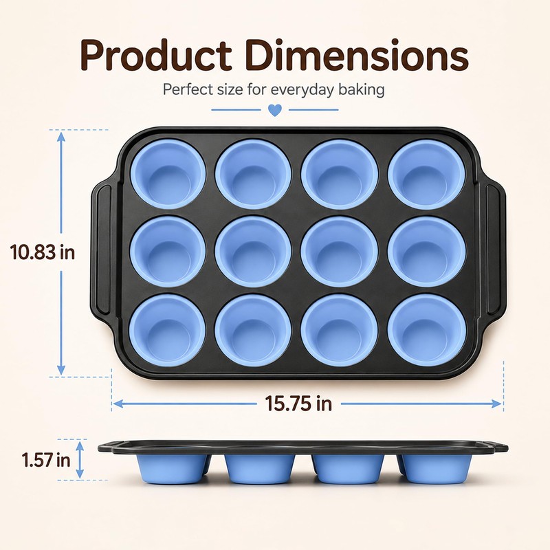2 Pack Silicone Muffin Pans for Baking, 12-Cup Muffin Tin