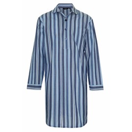 Mens Summer Nightshirt Poly Cotton Stripe (XXL, Navy)