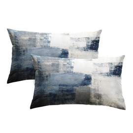 Britimes Throw Pillow Covers Modern Home Art Decor, 12 x 20 Inches Set of 2 Pillow Cases Decorative, Abstract Oil Painting Pillowcases for Bedroom, Living Room, Blue White