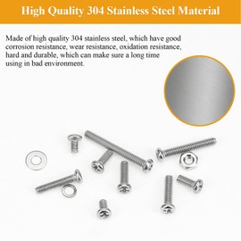 565 Pieces M2.5 Machine Screws Nuts Washers Set, Sutemribor M2.5 x 4/6/8/10/12/16/20mm Phillips Pan Head Machine Screws Nuts Washers Assortment Kit, 304 Stainless Steel, Fully Threaded