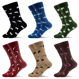 WeciBor Men's Bamboo Socks Breathable Soft Casual Socks, 6 Pack Multicolor Animal, Size 6-9