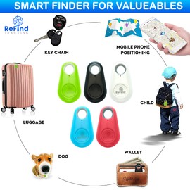 ReFind Smart tracker. Mini GPS Bluetooth locator. For finding Keys, luggage, possetions, pets. Compact AIR I TAG blue, pink, green, black, white. (White)