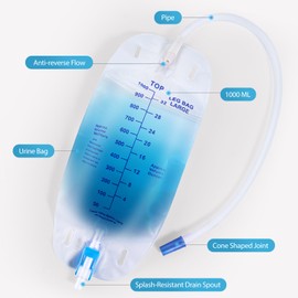 5Pcs 1000ml Leg Bag 1000ml with 17.7inch Tube Adjustable Straps Soft Material Anti-Leak Design 5 Pack Urine Collection Bag Blue